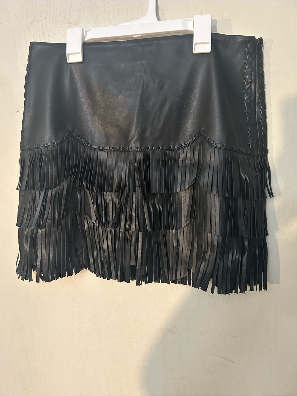 NWT Idyllwind Miranda Lambert Black Faux Leather Fringe Skirt M